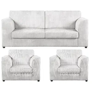 Luxor Jumbo Cord 3 + 1 + 1 Fabric 3 Piece Sofa Suite - Fullback Silver