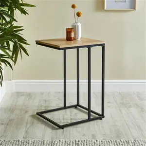 Dunelm Charlie C-Shaped Side Table, Oak Effect, Industrial, Light Wood, Metal