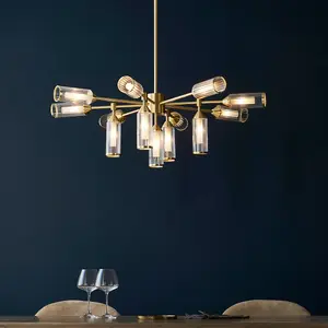 Luminosa Trieste Multi Arm Pendant Ceiling Light Satin Brass Plate, Clear, Frosted Glass