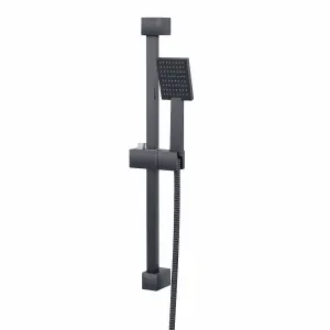 Square Shower Matte Black Handset and Hose with Slider Riser Rail Bracket