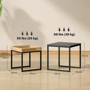 HOMCOM Modern Coffee Table Set Square Nest of Tables for Small Space Black