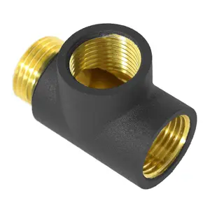 SPARES2GO Dual Fuel T Piece Towel Radiator Heating Element Connector Valve Adaptor (G1/2", Black)