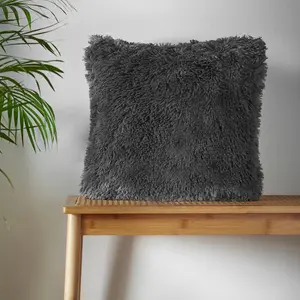 Cuddly Deep Pile Faux Fur Cushion Cover Grey