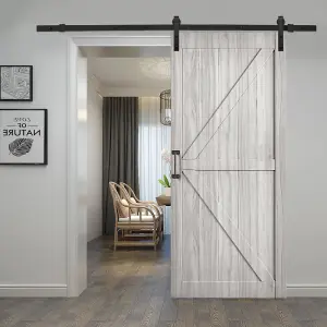 Farmhouse Style Wood Grain Wooden Internal Door Barn Door with 6.6ft Steel Sliding Hardware Kit, 91 x 213cm