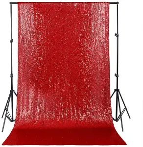 4ft x 7ft Sequin Backdrop Photography Background Shiny Fabric Glitter Curtain Backdrop, Red