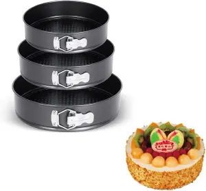 3Pc Non-Stick Spring Form Round Cake Pan Tin Tray Bakeware Set Kitchen