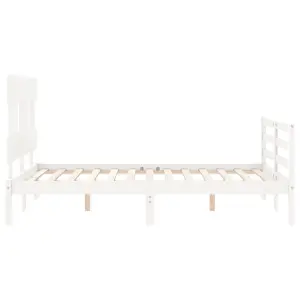 Berkfield Bed Frame with Headboard White Small Double Solid Wood