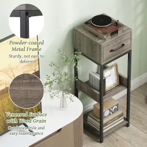 Costway 3 Tier Indoor Plant Stand Metal Plant Table w/ Drawer Vertical Corner Display Shelf