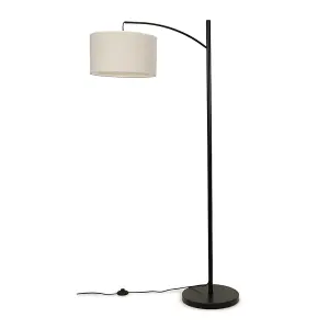 ValueLights Preto Black Metal Curve Stem Living Room Floor Lamp with a Cream Boucle Shade - Bulb Included