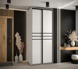 Crisp White Sliding Door Wardrobe H2050mm W1000mm D600mm - Minimalist Design for Versatile Storage