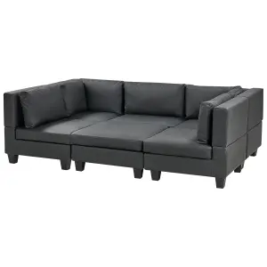 5-Seater Modular Faux Leather Sofa with Ottoman Black UNSTAD