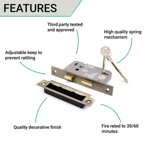 EAI Sashlock 65mm / 44mm Backset ANTIQUE BRASS 3 lever Internal Wooden Door 2 Keys CE UKCA & Fire Door Approved Anti Rattle Keep