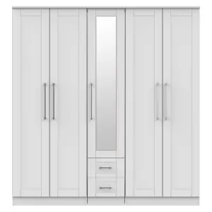 Ripon Tall 5 Door 2 Drawer 1 Mirror Wardrobe in Grey Ash (Ready Assembled)