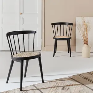 sweeek. Pair of wood and cane dining chairs Nora Black 54x54x76.5 cm