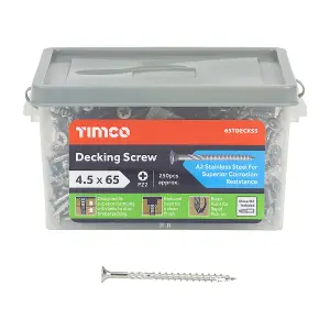 Timco - Decking Screws - PZ - Double Countersunk - Stainless Steel (Size 4.5 x 65 - 250 Pieces)