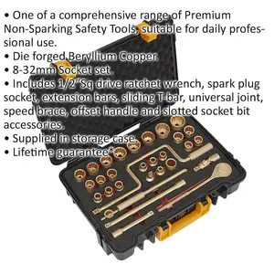 31 Piece Non-Sparking Socket Set - 1/2" Square Drive - Beryllium Copper