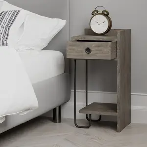 Jan Versatile Modern Bedside Table with Drawer and Open Shelf Dark Coffee / Right Orientation