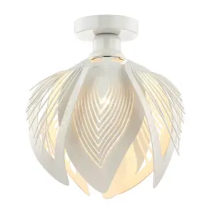 Modern Designer Semi Flush White Gloss Ceiling Light Fitting with Large Leaves