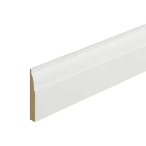 Metsä Wood Primed White MDF Ovolo Skirting board (L)2400mm (W)94mm (T)14.5mm, Pack of 4