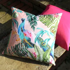 Evans Lichfield Peacock Printed UV & Water Resistant Outdoor Polyester Filled Cushion