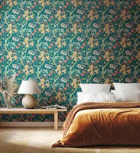 Hoopla Walls Lily Ogee Teal Smooth Matt Wallpaper