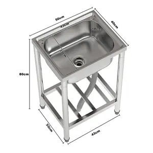 1 Compartment Commercial Floorstanding Stainless Steel Kitchen Sink with Storage Shelf 80cm