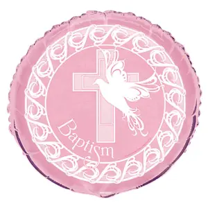 Dove Cross Baptism/Christening Foil Balloon Pink/White (One Size)