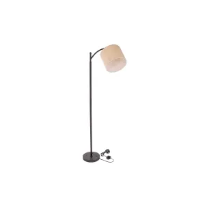 Oypla Black Floor Standing Lamp Reading Light with Linen Fabric Lampshade - Includes Bulb