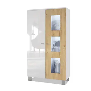 Display Cabinet Natural oak/White / Without