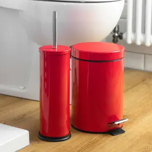 Harbour Housewares - Round Toilet Brush & Bin Set - Red