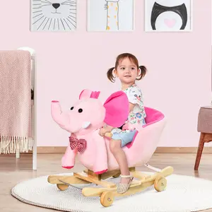 Adahy Plush Kid Ride on Elephant Rocker Pink