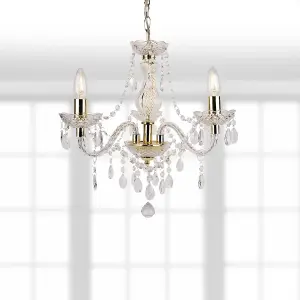 First Choice Lighting Set of 2 Clear and Gold Marie Therese Style 3 x 40W Chandelier