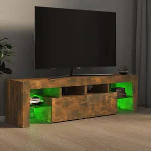 Berkfield TV Cabinet with LED Lights Smoked Oak 140x36.5x40 cm