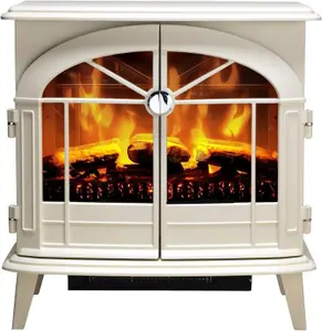 Dimplex Fullerton Optiflame Electric Stove, Large Light Grey Free standing Electric Fireplace with LED Flame Effect, 2 kW Adjustab