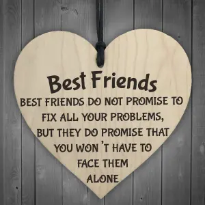 Red Ocean Best Friends Face Problems Together Wooden Hanging Heart Plaque