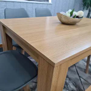 Dining Table and 4 Chairs With Bench Oak Effect Wood 4 Grey Plastic Leather Chairs Dining Room