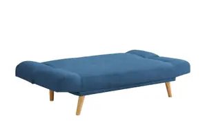 3 Seater Sofa Bed With Matching Cushions Wooden Legs, Blue