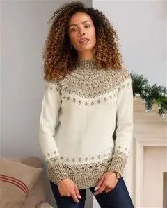 Cotton Traders Women's Fair Isle Turtleneck Jumper In Cream - Size 26