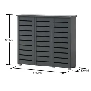 5 Tier Shoe Storage Cabinet 3 Door Cupboard Stand Rack Unit Dark Grey