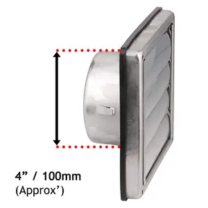 SPARES2GO Stainless Steel Square External Extractor Wall Vent Outlet with Gravity Flaps (4" / 100mm)