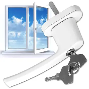 Window Handles - set of 2, built-in lock, 2 keys per handle, for UPVC, aluminium, & some timber windows - white