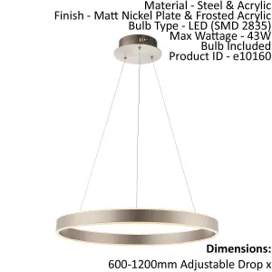 Ceiling Pendant Light Matt Nickel & Frosted Acrylic 43W LED Bulb Included