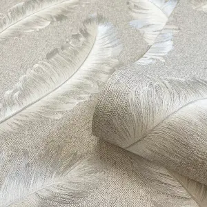 Belgravia Décor Glitter Feather Silver Textured Wallpaper