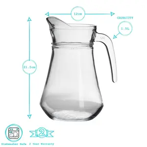 Argon Tableware - Brocca Glass Water Jugs - 1.5 Litre - Clear (Set of 6)