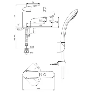 Ideal Standard Ceraflex Single Lever Bath Shower Mixer Tap, B1960AA, Chrome