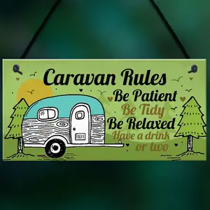 Red Ocean Caravan Rules Plaque Funny Novelty Garden Sign Birthday Gift For Caravan Campervan Motorhome Lovers