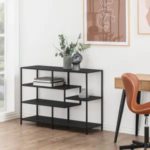 Seaford Wide Black Metal Bookcase with 4 Black Oak Shelves