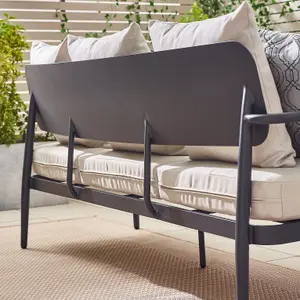 Furniturebox UK Laguna Outdoor Sofa Set - 5 Seater Grey Garden Sofa Set - 3 Seater Sofa Plus Coffee Table & Armchairs - Free Cover