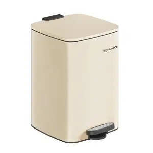 SONGMICS Kitchen Bin, Trash Bin, Steel Pedal Bin, Waste Container, with Inner Bucket, Soft Close and Stays Open, Sand Beige