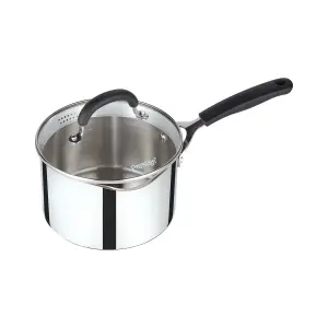 Prestige Made to Last Silver Round Stainless Steel Dishwasher Safe Saucepan with Double Sided Straining Lids 18cm, 1.9L